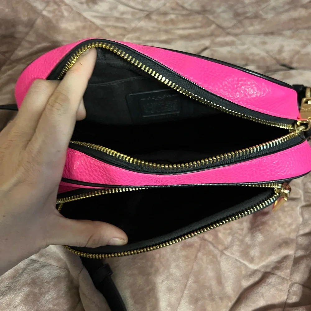 Coach Hot Pink Leather Crossbody with Black Trim